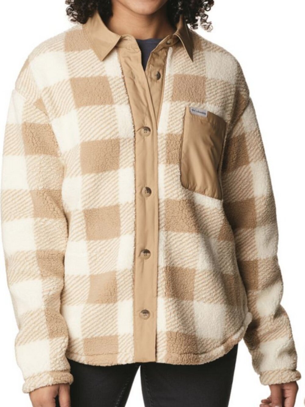 Columbia West Bend Shirt Jacket Fleece Beach Check Medium Shacket